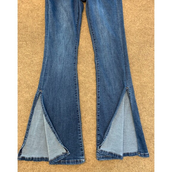 Bamboo Split Hem Flare Jeans Womens 7 (26x29) Mid Rise Whiskered Stretch Denim - Picture 9 of 10